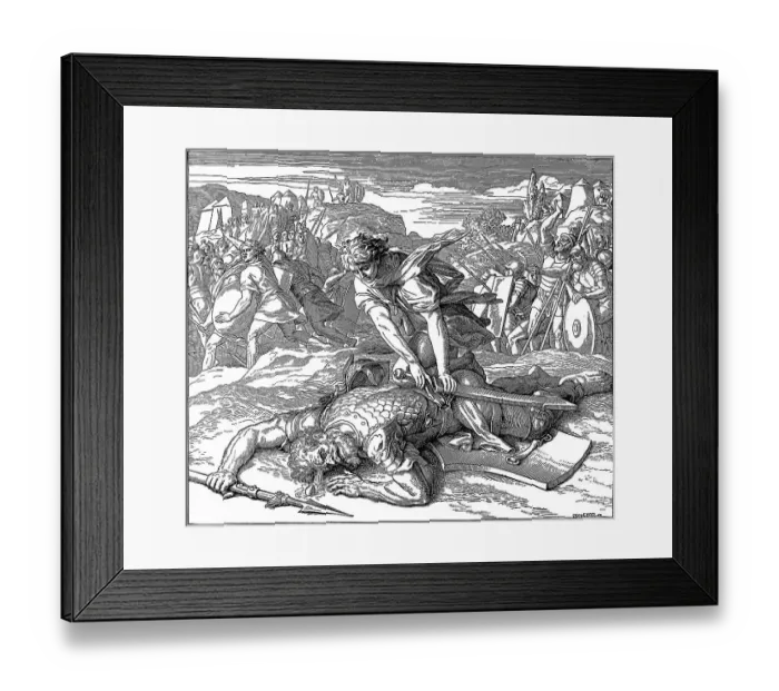 Framed Print : Woodcut, David's fight with the giant Goliath