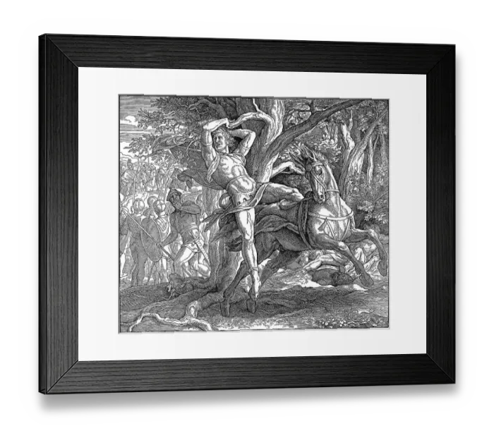 Framed Print : Woodcut, Absalom's Death, Second Book of Samuel Framed Print : Woodcut, Absalom's Death, Second Book of Samuel
