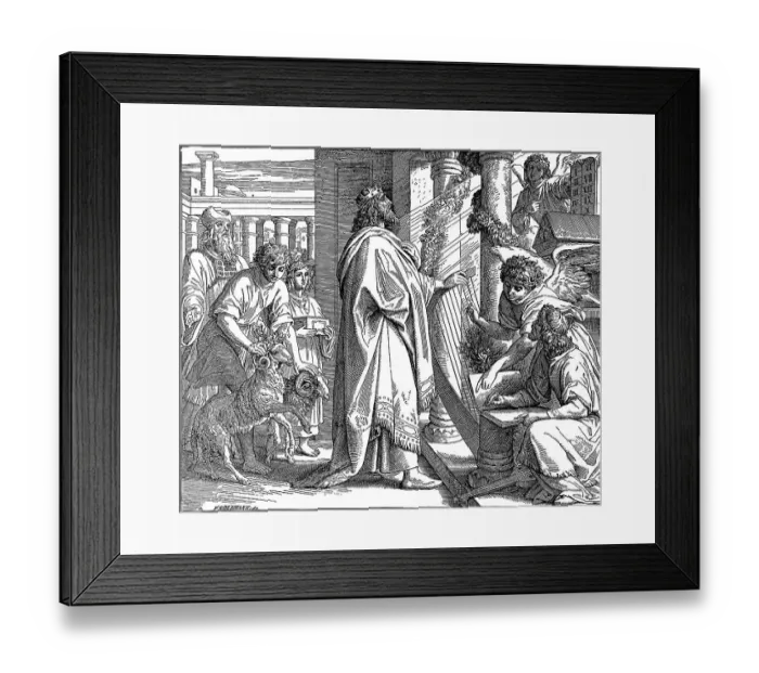 Framed Print : Woodcut, David, the Psalmist, worship Framed Print : Woodcut, David, the Psalmist, worship