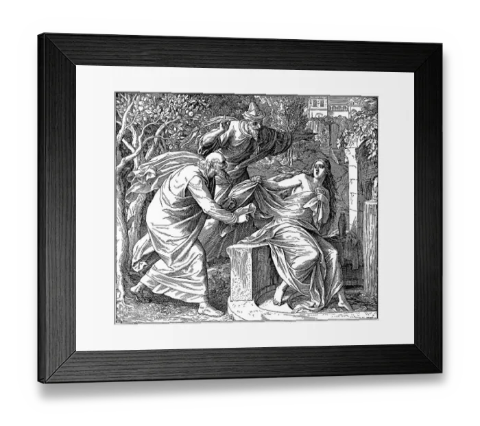 Framed Print : Woodcut, Susanna and the two eldest Framed Print : Woodcut, Susanna and the two eldest