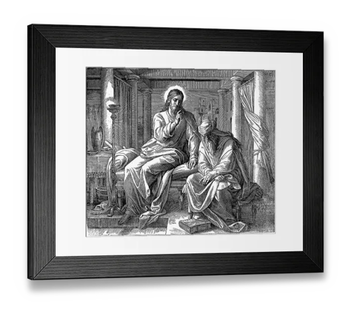 Framed Print : Woodcut, the conversation with Nicodemus Framed Print : Woodcut, the conversation with Nicodemus