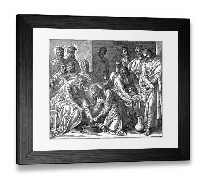 Framed Print : Woodcut, the washing of the feet Framed Print : Woodcut, the washing of the feet