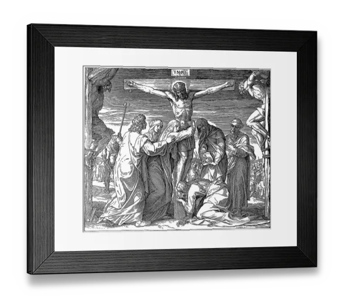 Framed Print : Woodcut, Jesus dies on the cross Framed Print : Woodcut, Jesus dies on the cross