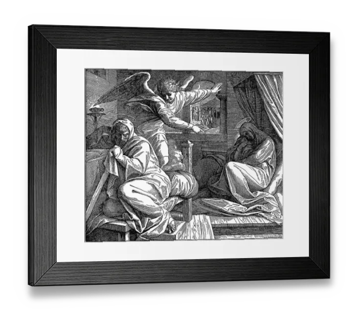 Framed Print : Woodcut, the angel's warning
