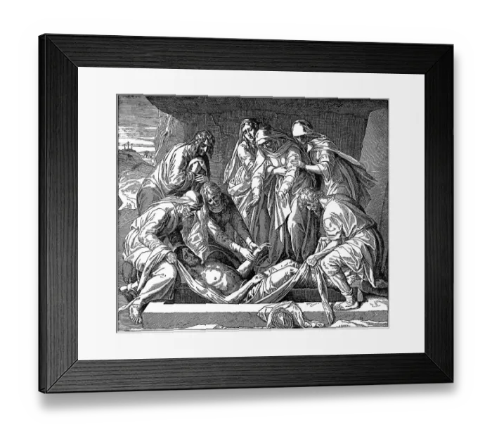 Framed Print : Woodcut, Jesus is laid into the Grave