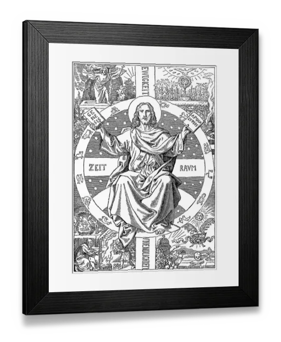 Framed Print : Woodcut, Jesus on the Heavenly Throne Framed Print : Woodcut, Jesus on the Heavenly Throne