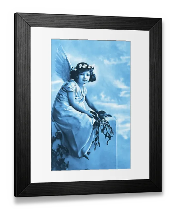 Framed Print : Girl as an angel with blue angel's wings