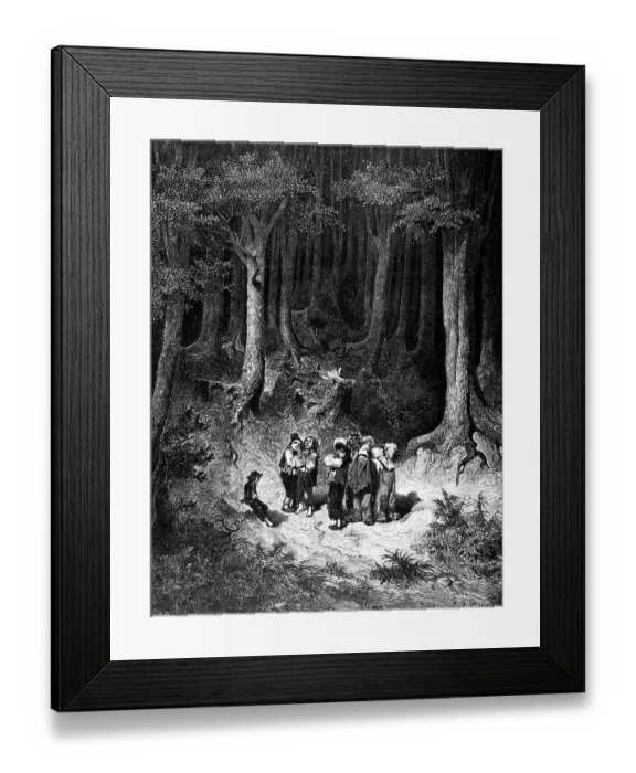 Framed Print : The Tom Thumb, seven little boys alone in the dark forest Framed Print : The Tom Thumb, seven little boys alone in the dark forest
