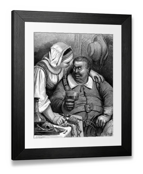 Framed Print : Illustration from Tom Thumb, wife hugging man