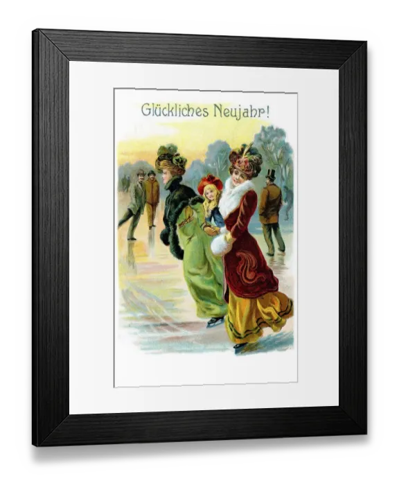 Framed Print : Women ice skating, winter, Happy New Year in writing Framed Print : Women ice skating, winter, Happy New Year in writing