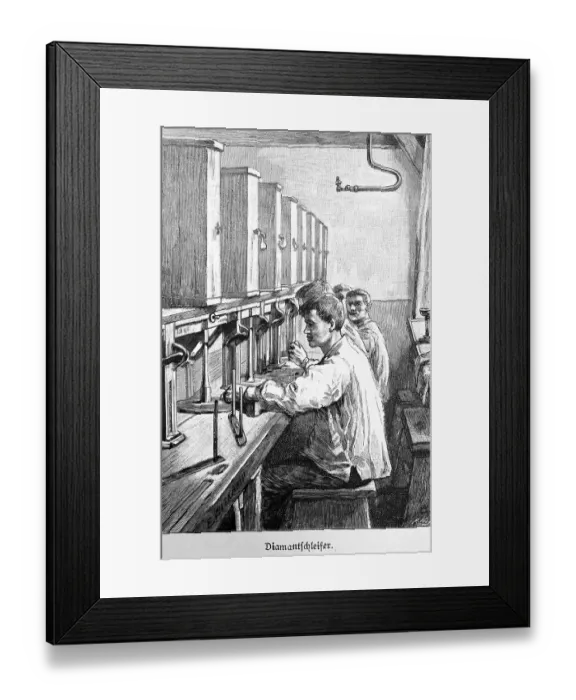 Framed Print : Grinding rough diamonds, work, interior view Framed Print : Grinding rough diamonds, work, interior view