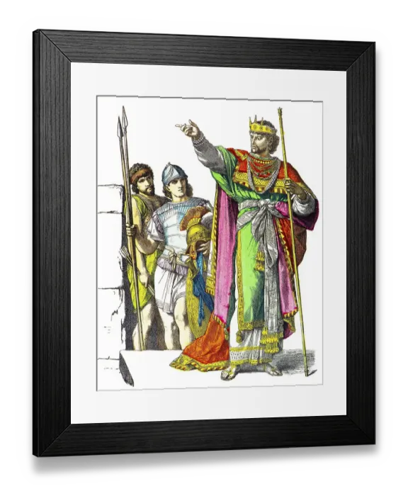 Framed Print : Munich Bilderbogen, costumes, two warriors (left) Framed Print : Munich Bilderbogen, costumes, two warriors (left)