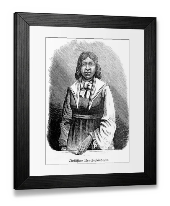 Framed Print : Young woman, dress, long hair, historical illustration 1881