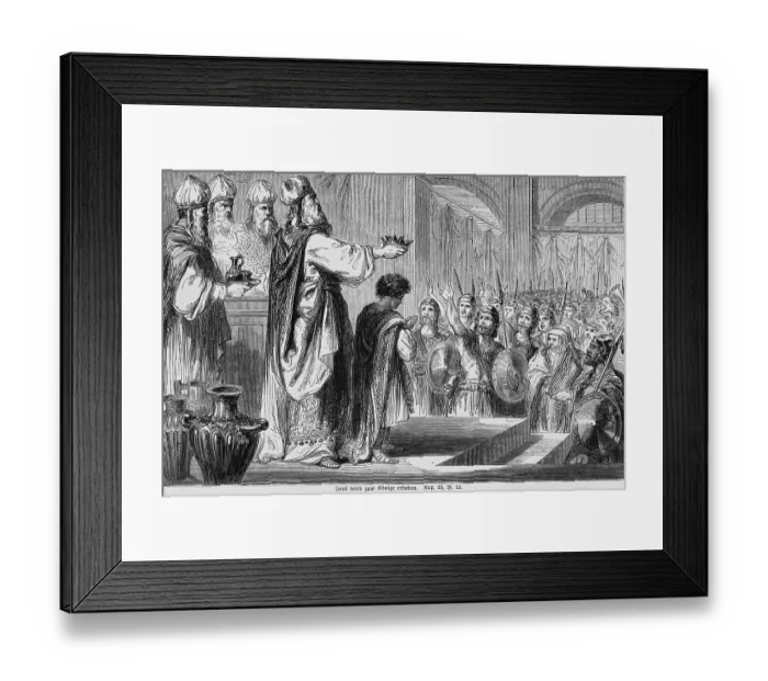 Framed Print : Joash is raised as king, crown