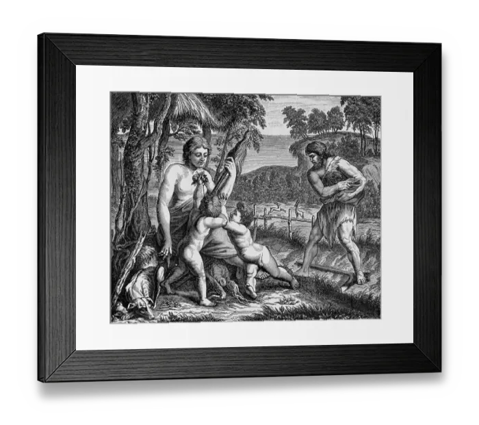 Framed Print : Adam and Eve at work, children Framed Print : Adam and Eve at work, children