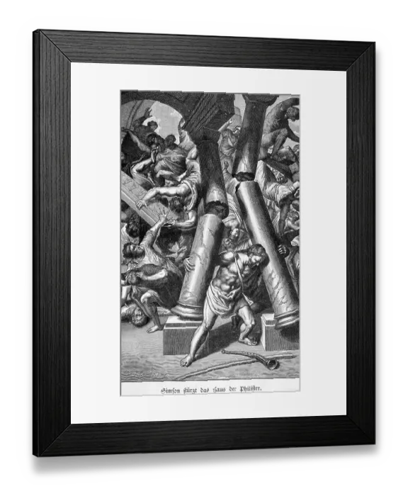 Framed Print : Samson overthrows the house of the Philistines