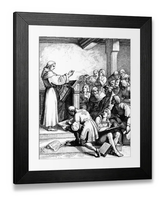 Framed Print : Martin Luther giving philosophian and theologian lectures as Baccasaureus in 1508