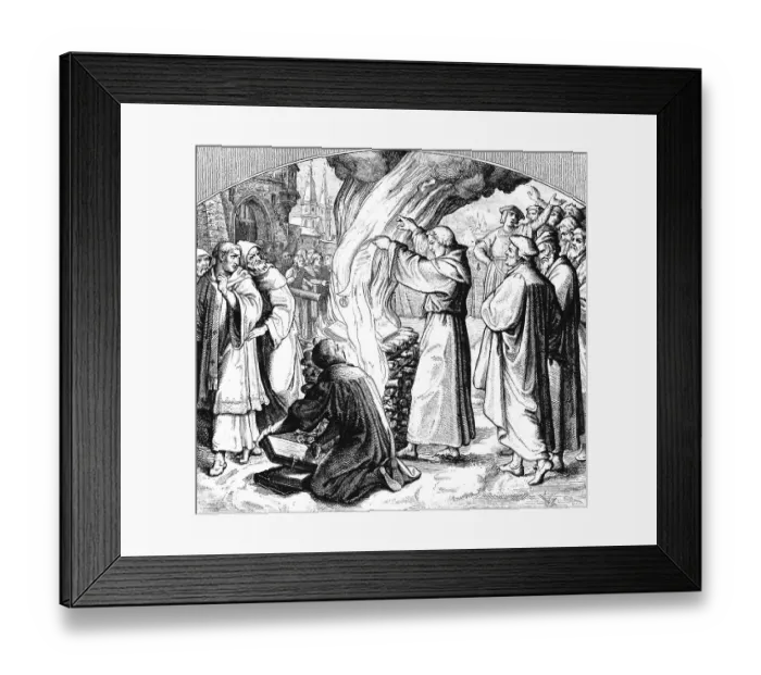 Framed Print : Martin Luther burning the papal bull of excommunication in Wittenberg