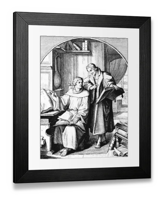 Framed Print : Martin Luther continues the translation of the Bible with the help of Melanchton