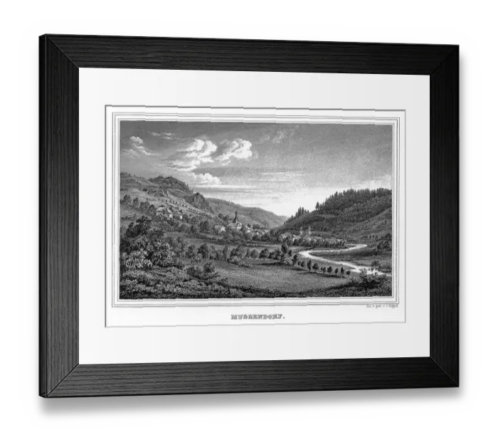 Framed Print : Muggendorf, drawing and steel engraving by J Framed Print : Muggendorf, drawing and steel engraving by J