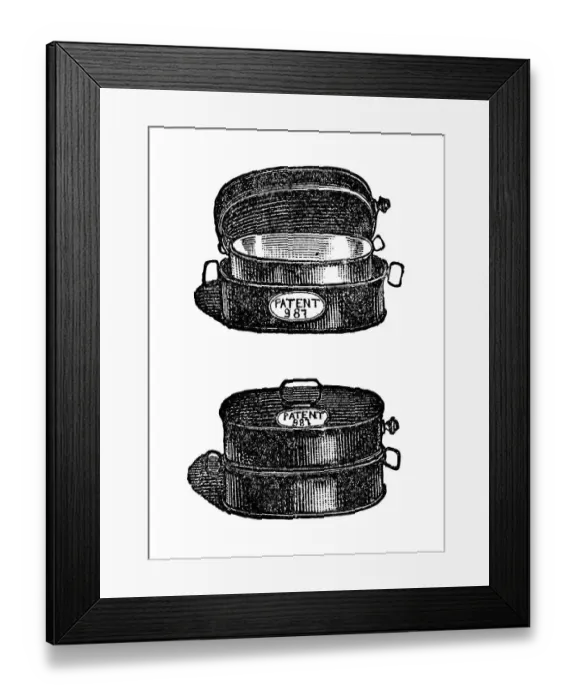 Framed Print : Roasting and baking pan, historical illustration from: Marie Adenfeller