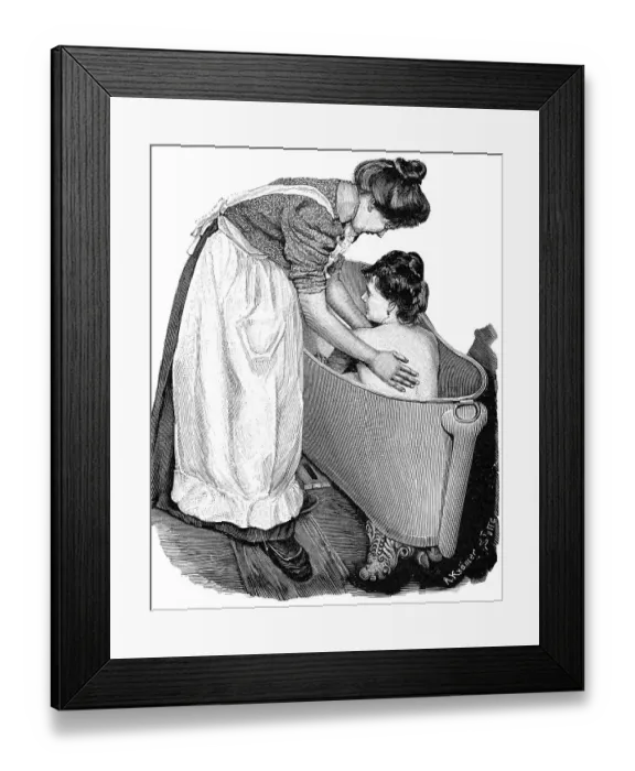 Framed Print : Half-bath, historical illustration from: Anna Fischer Dueckelmann