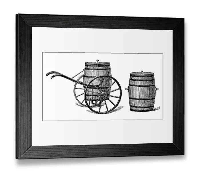 Framed Print : Water wagon and barrel, historical illustration from: Theodor Lange