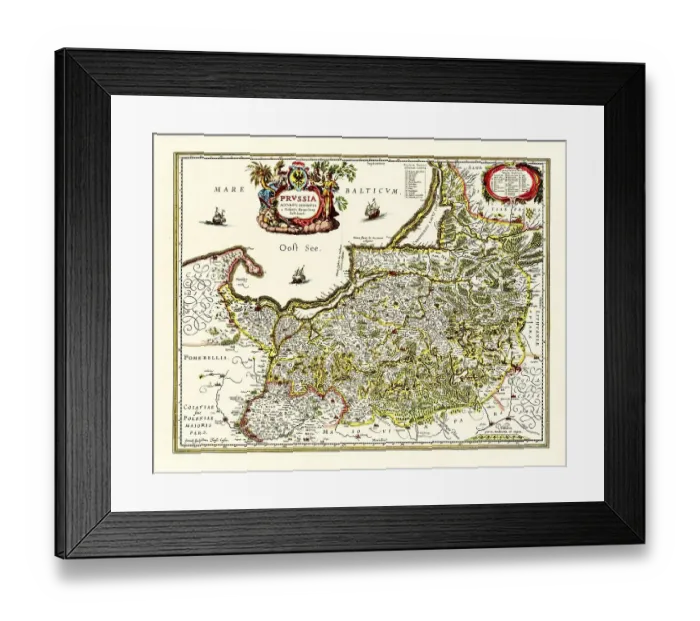 Framed Print : Historical map of Prussia, created in 1576 in Elbing by Caspar Henneberg von Erlich