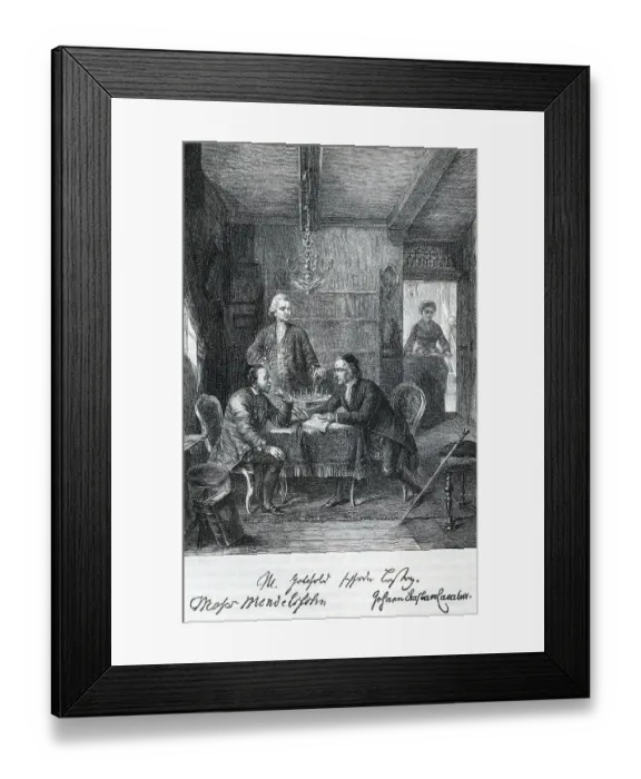 Framed Print : Lessing in a religious discussion with Mendelssohn and Lavater