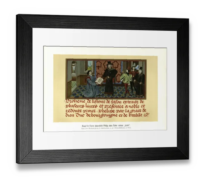 Framed Print : Raoul le Fevre presents Philip the Good with his work Historire de Jason According to a manuscript of the 15th century