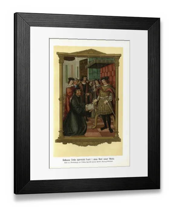 Framed Print : Guillaume Cretin presents Francis I with a volume of his works
