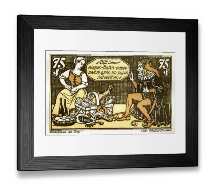 Framed Print : Notgeld, emergency money, 75 Pfennig with Till Eulenspiegel Framed Print : Notgeld, emergency money, 75 Pfennig with Till Eulenspiegel