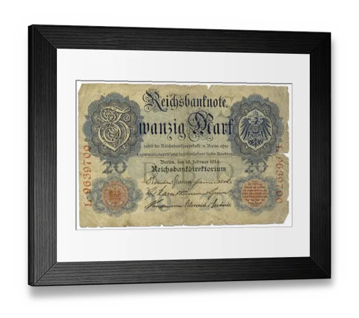 Framed Print : Front of banknote, Reichsbank, value 20 Reichmarks Framed Print : Front of banknote, Reichsbank, value 20 Reichmarks