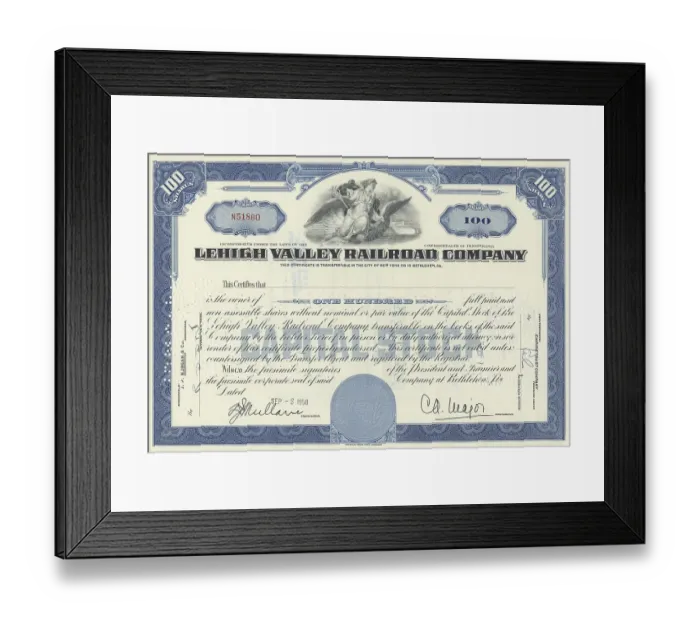 Framed Print : Historical share certificate, Lehigh Valley Railroad Company Framed Print : Historical share certificate, Lehigh Valley Railroad Company