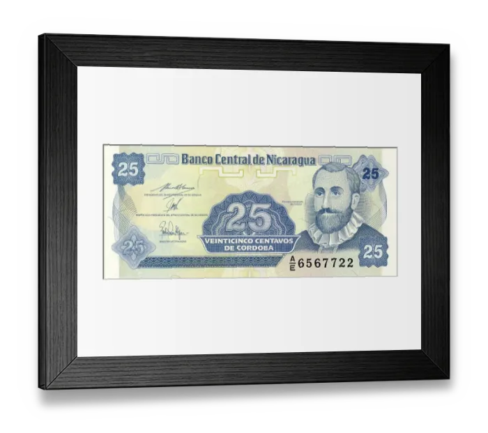 Framed Print : 25 Centavos banknote with portrait of Francisco Hernandez de Cordoba Framed Print : 25 Centavos banknote with portrait of Francisco Hernandez de Cordoba