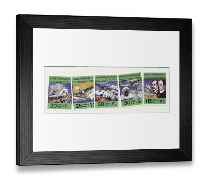 Framed Print : Stamps from Libya, aviation pioneers, 90s
