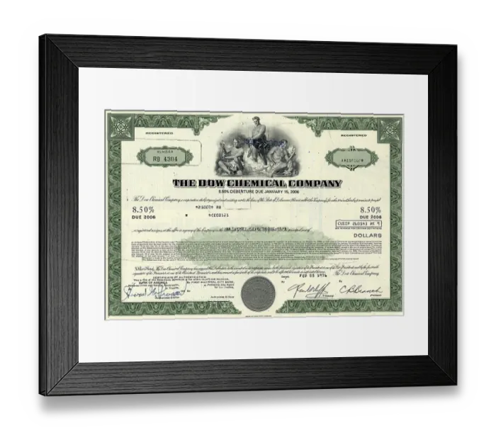 Framed Print : Historical share of The Dow Chemical Company
