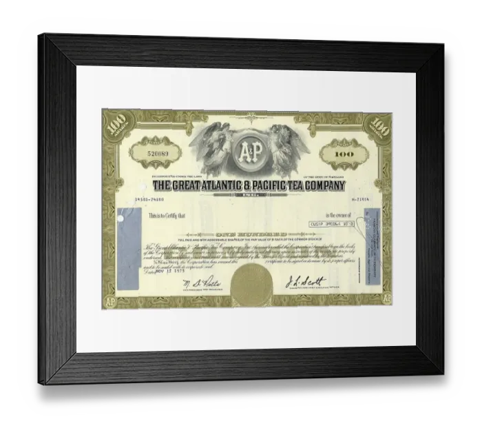 Framed Print : Historical share of The Great Atlantic & Pacific Tea Company Framed Print : Historical share of The Great Atlantic & Pacific Tea Company