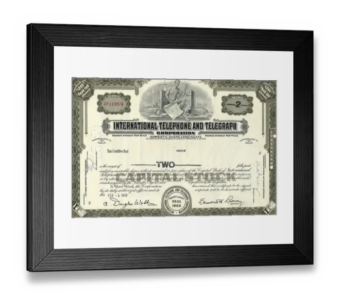 Framed Print : Historical share of International Telephone and Telegraph Corporation