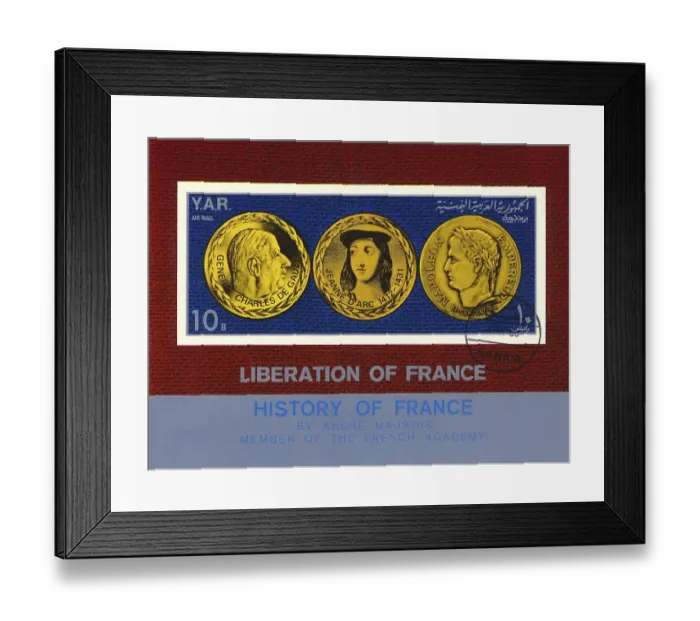 Framed Print : Stamps from Yemen, Liberation of France