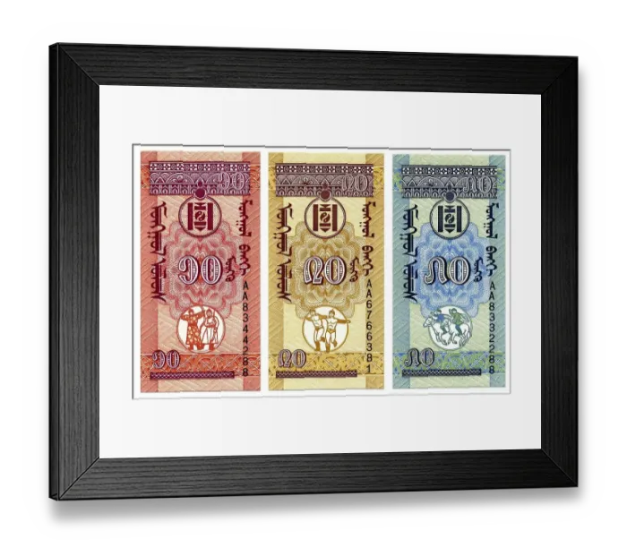 Framed Print : Banknotes from Mongolia, 10, 20 and 50 Mongo Framed Print : Banknotes from Mongolia, 10, 20 and 50 Mongo