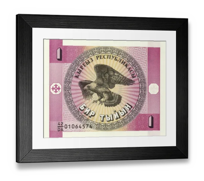 Framed Print : Banknote from Kyrgyzstan, 1 Tyin, 1993