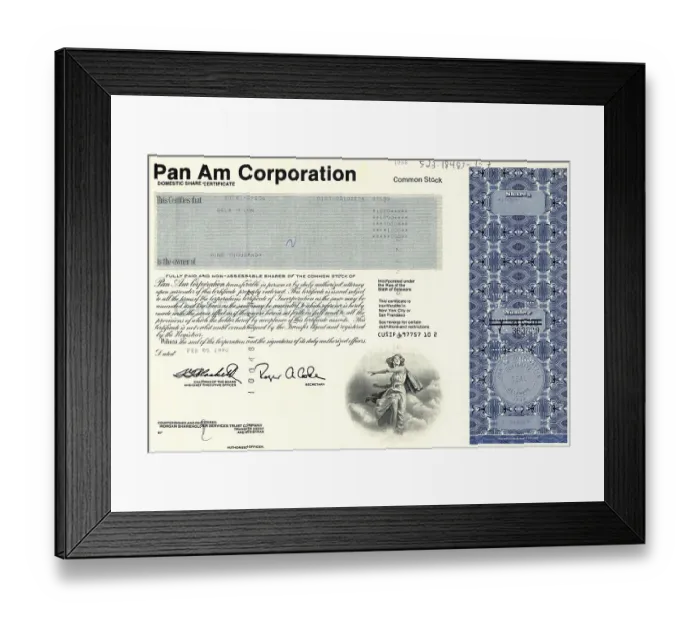 Framed Print : Share, Pan Am Corporation, 1990 Framed Print : Share, Pan Am Corporation, 1990