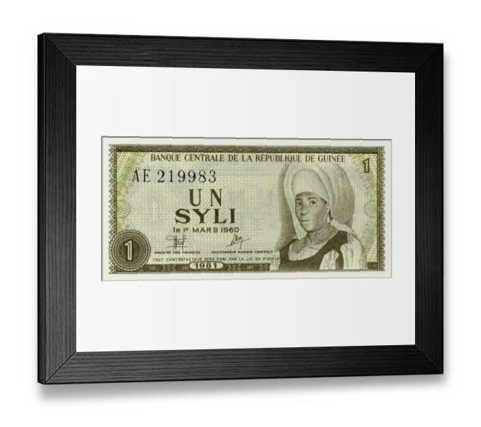 Framed Print : Bank note, 1 Syli, Mafori Bangoura