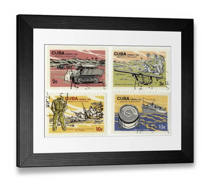Framed Print : Historical Stamps, 1965, Museum of the Revolution with the motor-yacht Granma