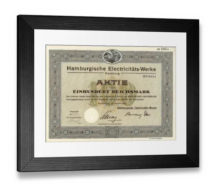 Framed Print : Historic share certificate, 100 reichsmarks