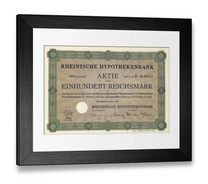 Framed Print : Historic share certificate, 100 reichsmarks