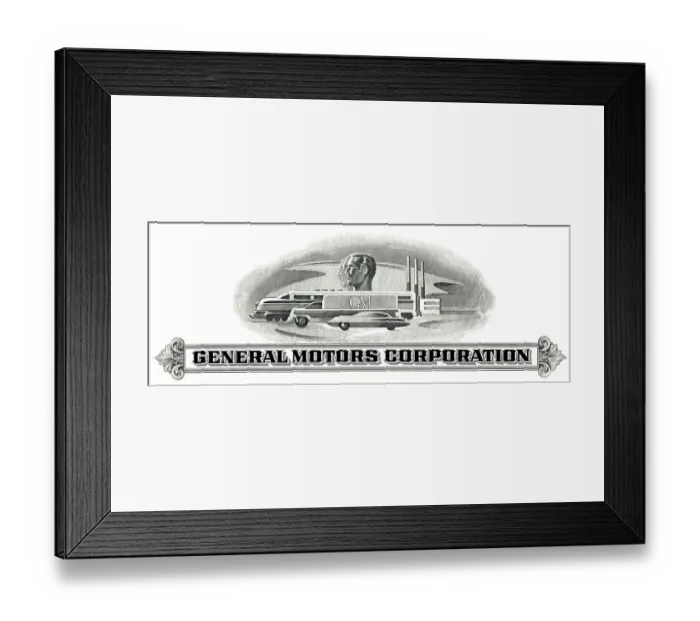 Framed Print : Historic share certificate, General Motors Corporation