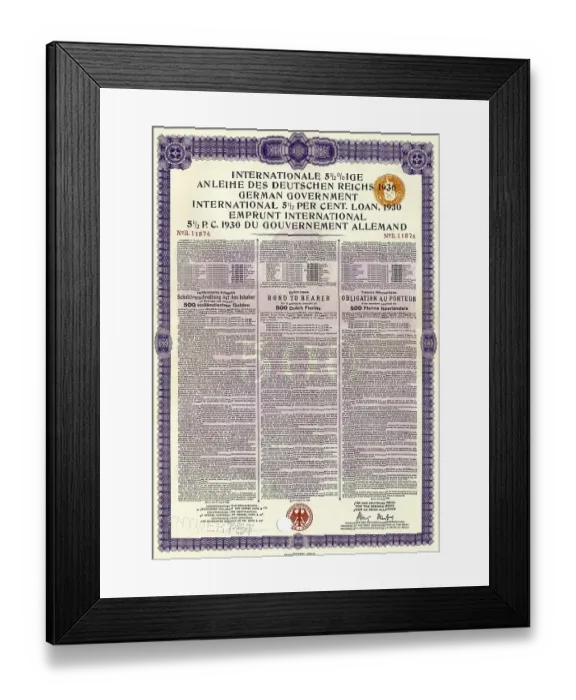 Framed Print : Historic security, loan note, international bond of the German Reich Framed Print : Historic security, loan note, international bond of the German Reich