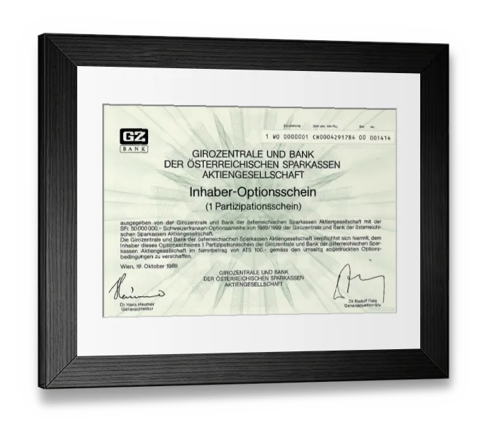 Framed Print : Historic security, warrant, Girozentrale und Bank der Oesterreichischen Sparkassen Aktiengesellschft